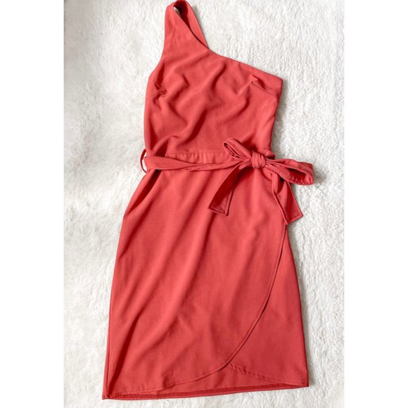 SNDYS Davina One Shoulder Tie Waist Fitted Dress Wine Sz S - Picture 5 of 10